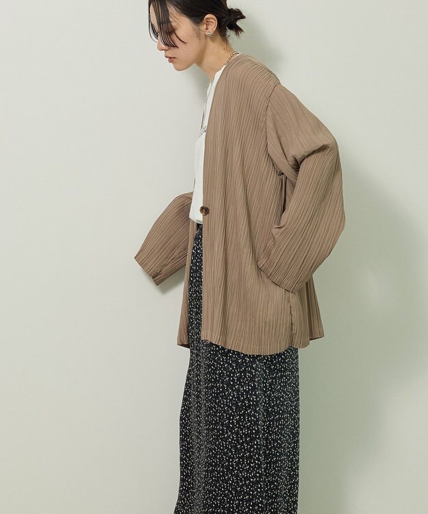 Green Parks ・ＥＬＥＮＣＡＲＥ　ＤＵＥ　プリーツノーカラージャケッ Gray Beige