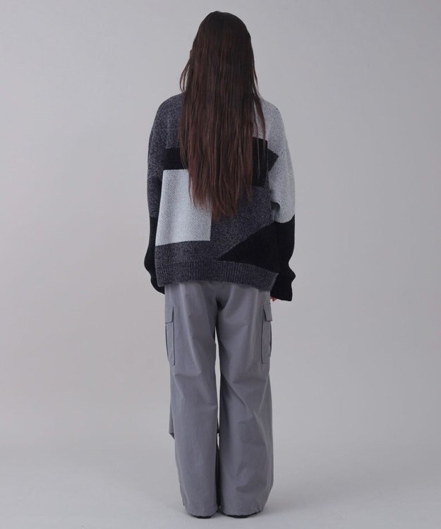 WEGO 【ユニセックス着用ITEM】ベロアモールカラーブロックプルオーバー ブラック中濃色