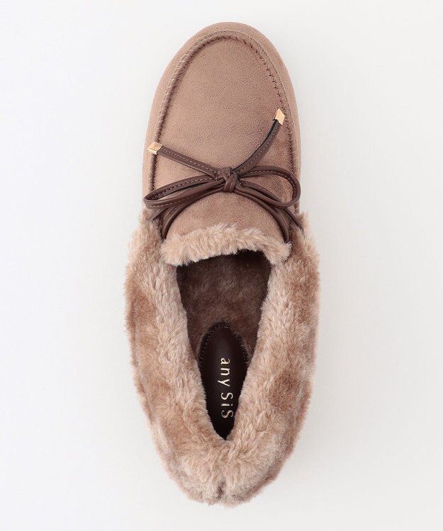 ANY SIS リボンフェイクファー モカシン ベージュ