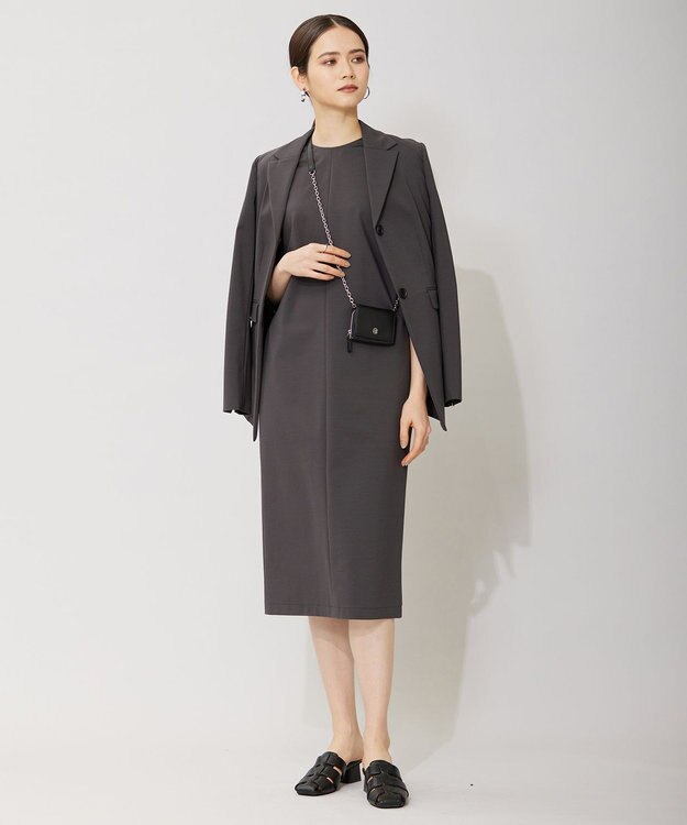 ICB 【セットアップ対応・洗える】コットンコンプレッシャー ストレートワンピース ミディアムグレー系