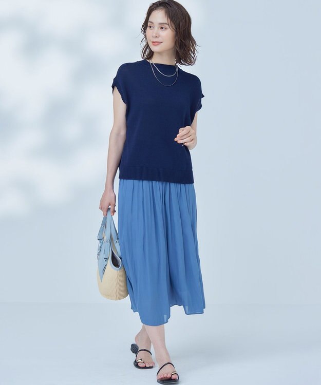 組曲 【WEB限定・前後着用可】コットンポリエステル杢プルオーバー ニット ネイビー系