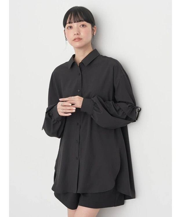 earth music&ecology ギャザースリーブシャツ Black