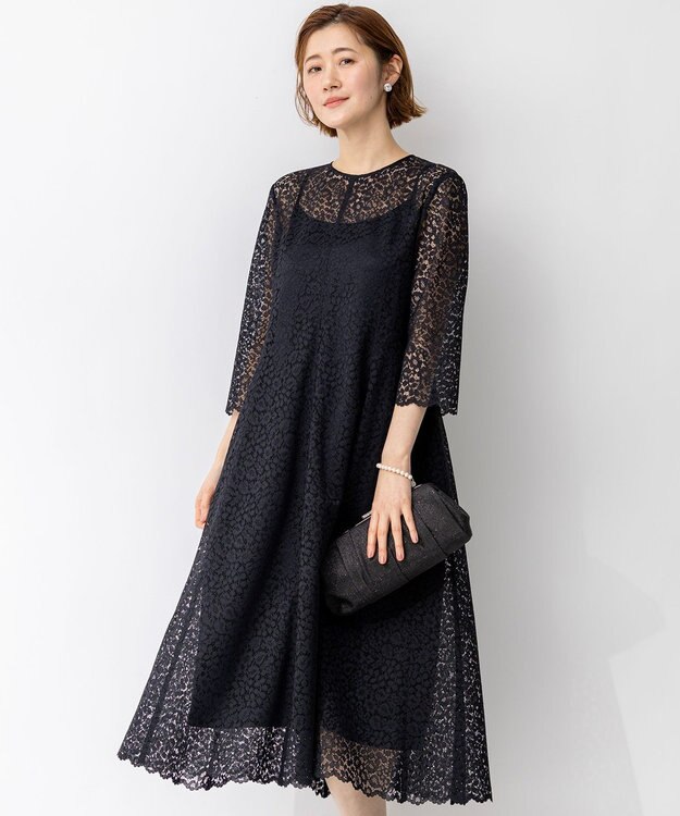 23区 S 【APPLAUDIR】ニュアンスフラワーレース ドレス ネイビー系