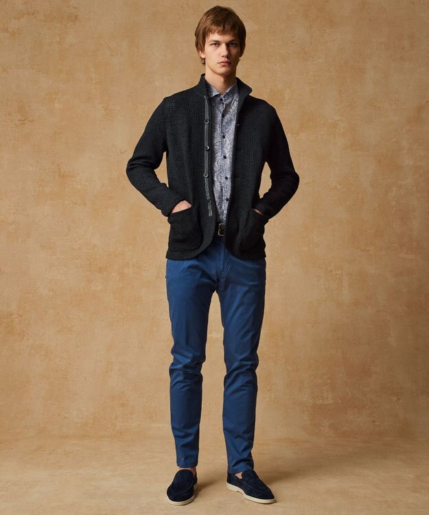 JOSEPH ABBOUD 【キングサイズ・麻100％・軽い・涼しい】 モイスチャーリネンペイズリー シャツ ネイビー系6