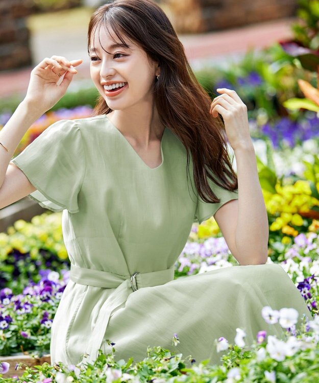 Tiaclasse 【洗える】大人上品なシアータックワンピース ミント