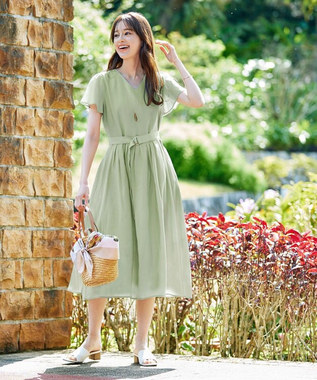 Tiaclasse 【洗える】大人上品なシアータックワンピース ミント