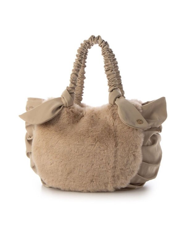 UNBILLION カシュカシュ cachecache / 下がりリボンエコファーコンビラウンドトート アイボリー