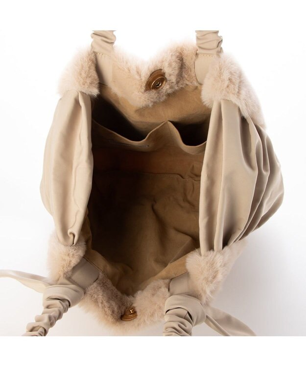 UNBILLION カシュカシュ cachecache / 下がりリボンエコファーコンビラウンドトート アイボリー