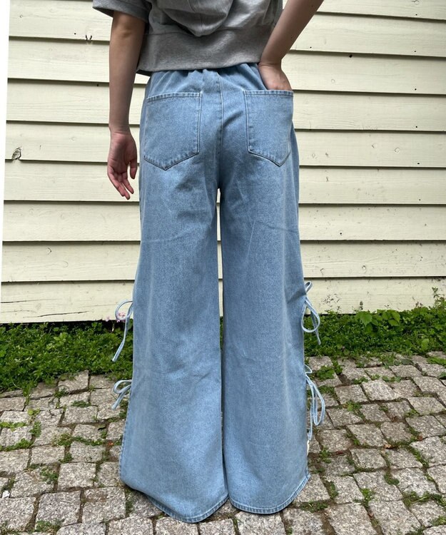 WEGO 【ウエストゴム/楽ちん】サマーデニムサイドリボンパンツ デニム淡色