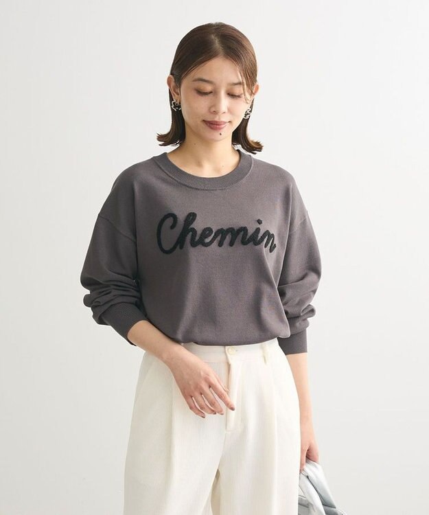 Green Parks 洗える　さがら刺しゅうロゴニットプル Gray