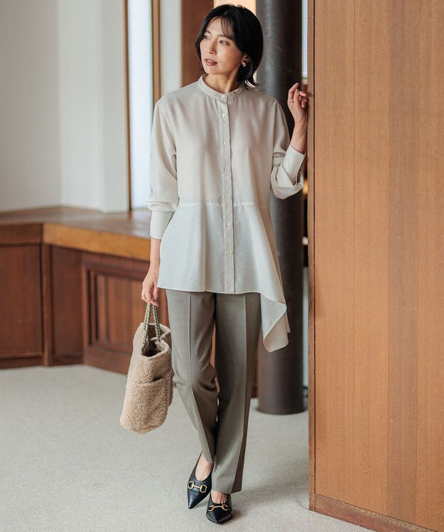 23区 S 【洗える】ドライ2WAYストレッチ チェック テーパードパンツ ダークブラウン系