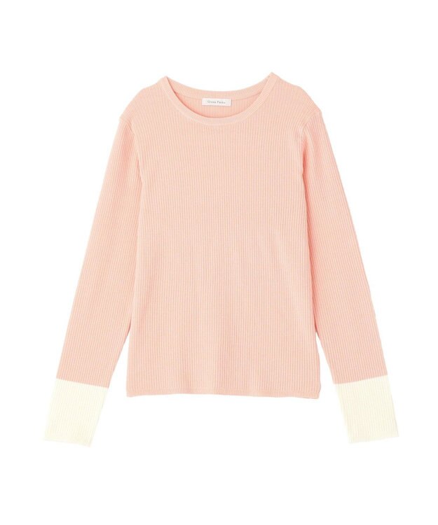 Green Parks アンチピリング袖配色ニットプルオーバー Pink