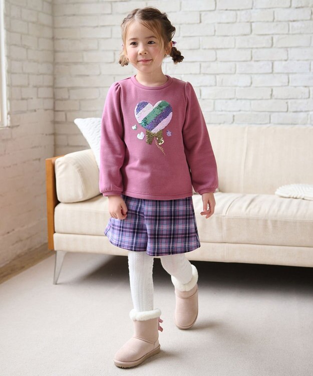 ANY KIDS 裏シャギーミラクルスパンコールトレーナー ローズピンク（ネコ×レインボー）