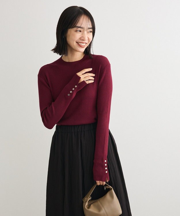 Green Parks 袖口金釦リブニットプルオーバー Bordeaux