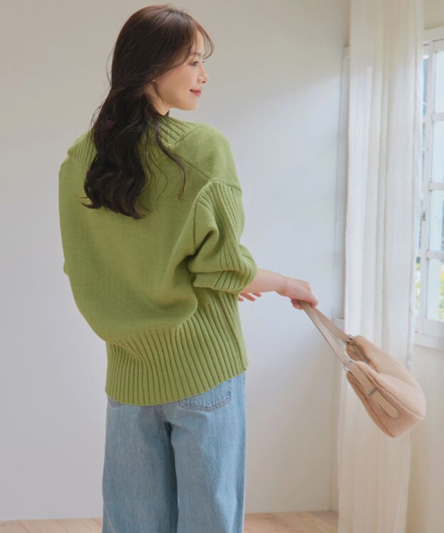 Tiaclasse 【洗える】ダブルジップリブニットカーディガン グリーン