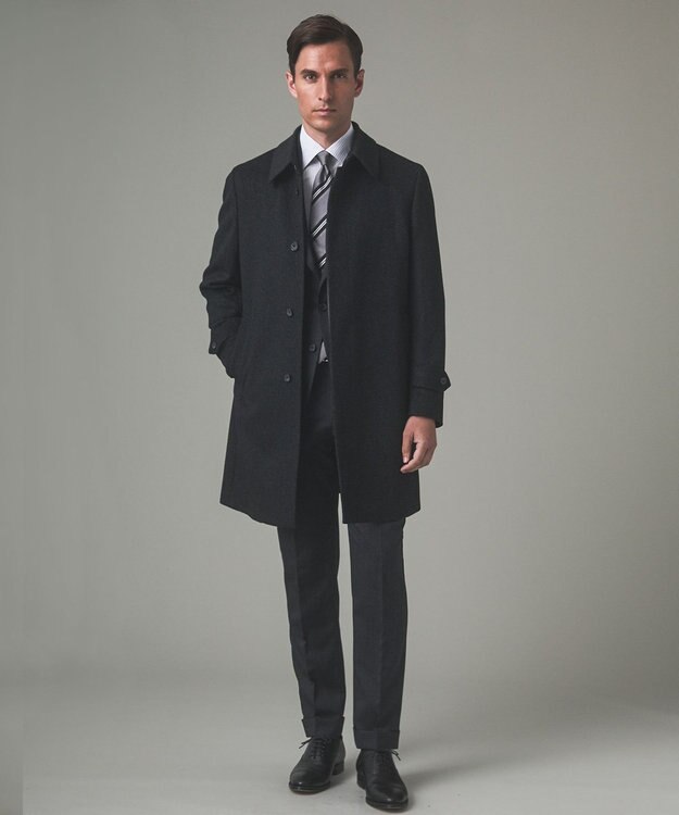 GOTAIRIKU アンゴラビーバー ステンカラーコート グレー系8(ストライプ)