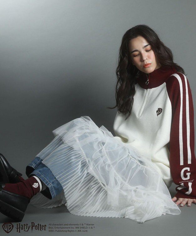 Green Parks ハリー・ポッター／ライン入りハーフジップニット Red