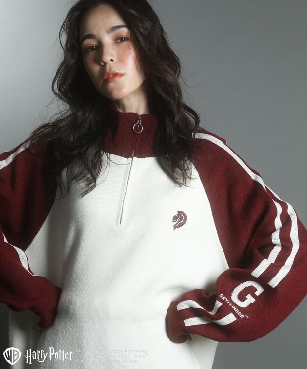 Green Parks ハリー・ポッター／ライン入りハーフジップニット Red