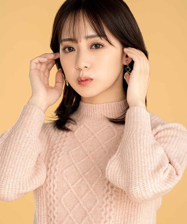 ANY SIS S 【低身長企画】ケーブルコンパクト ニット ペールピンク