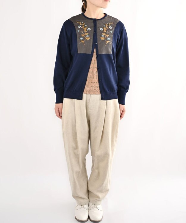 muuc 〈高品質スーピマ超長綿100%〉ヒルガオ刺繍 コットンカーディガン ネイビー