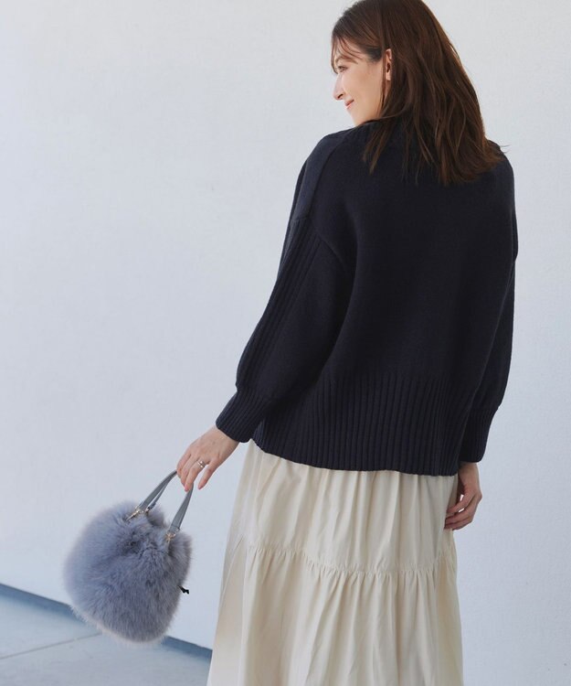 Tiaclasse 【洗える】ダブルジップリブニットカーディガン ネイビー