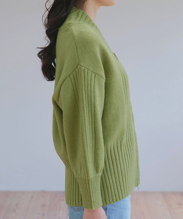 Tiaclasse 【洗える】ダブルジップリブニットカーディガン グリーン