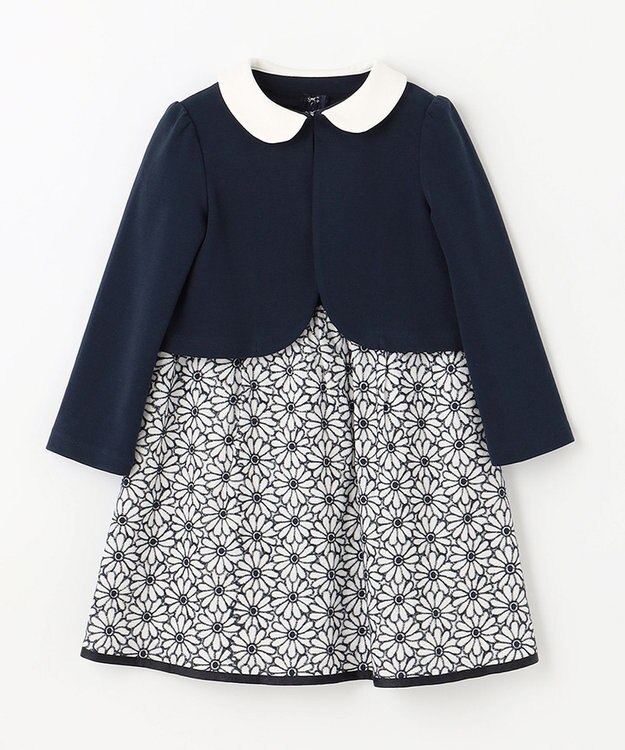 組曲 KIDS 【110-140cm】フラワー刺繍セットアップ ネイビー系