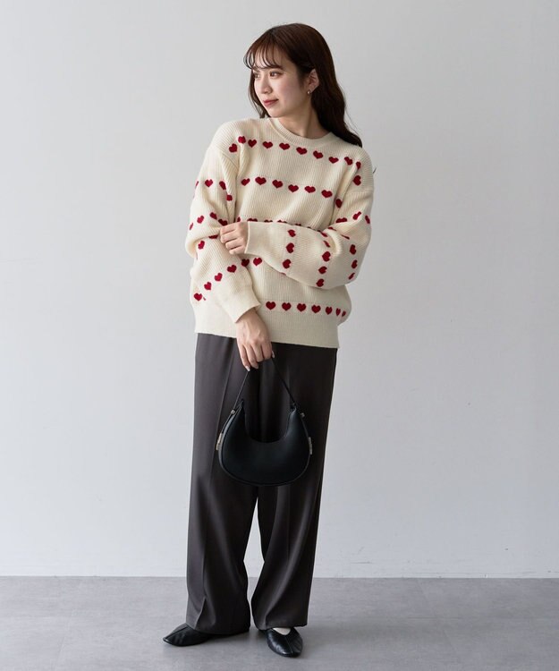 Green Parks ・ｓｗｉｎｇ　ｂｙ　ハートクルーネックニット Ivory