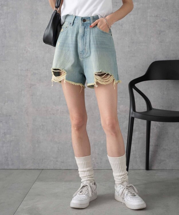 WEGO ダメージデニムショートパンツ デニム淡色