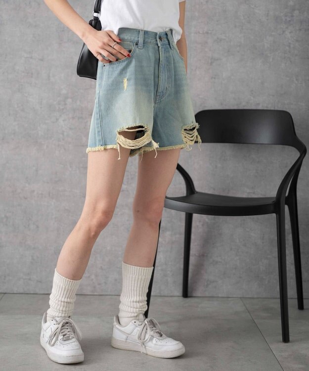 WEGO ダメージデニムショートパンツ デニム淡色