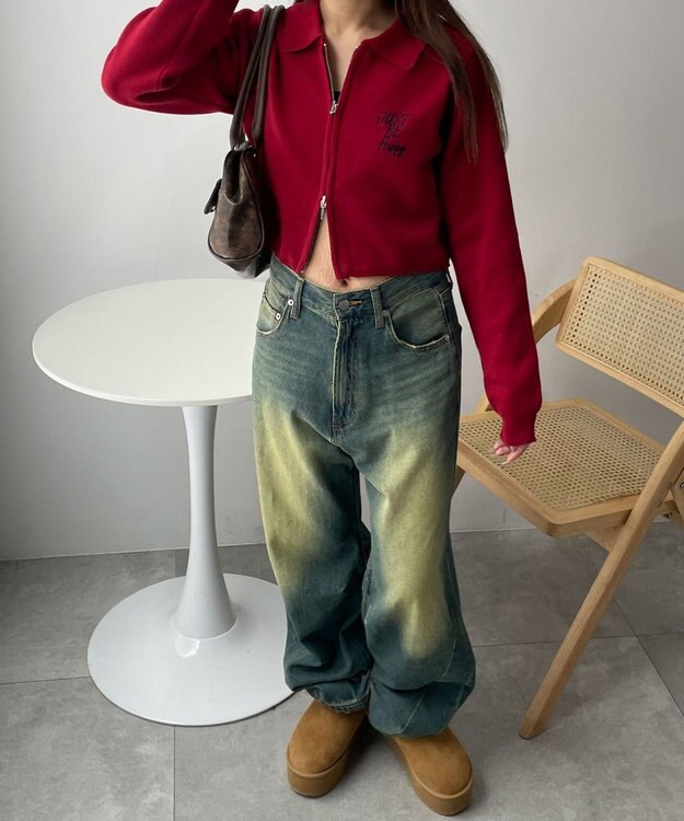 WEGO WZIPスターモチーフニット ワイン