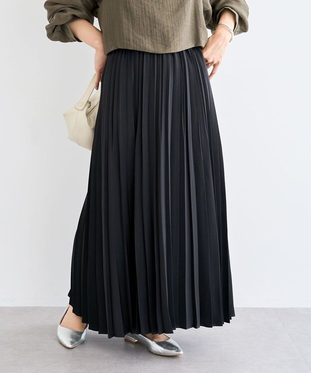 Green Parks サテン変形プリーツスカート Black