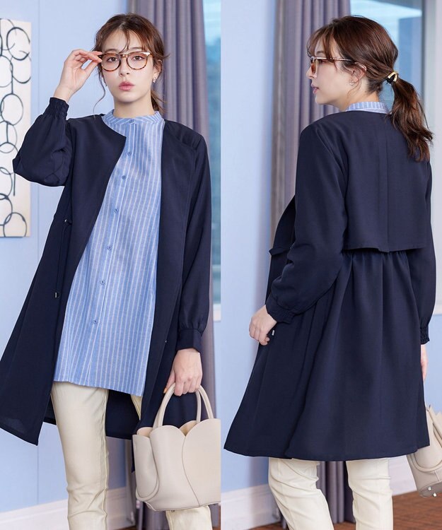 Tiaclasse 【洗える】タックヨーク着流しパフスリ－ブコート ネイビー