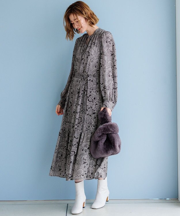 23区 L 【洗える】Rattiペイズリープリント ティアード ワンピース ベージュ系