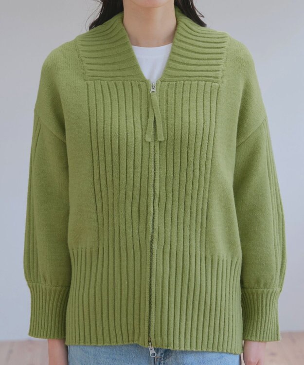 Tiaclasse 【洗える】ダブルジップリブニットカーディガン グリーン