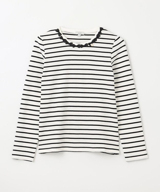 ANY KIDS リボン×ボーダー長袖Tシャツ ブラック×エクリュ