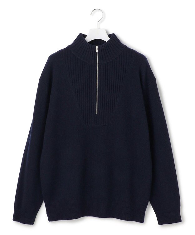 J.PRESS YORK STREET 【UNISEX】:ウールカシミヤ ハーフジップニット ネイビー系