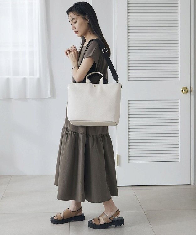 TOPKAPI 【Breath TOPKAPI】SCOTCH GRAIN スコッチグレイン プレーン 2トーンテープ ハンドル トートバッグ L クリーム