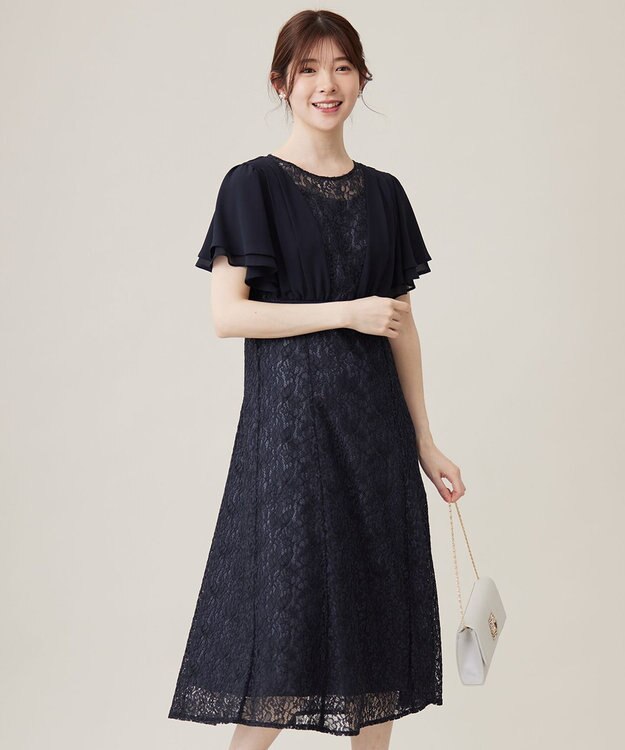 ANY SIS 【Lily Calin】ナローフレアレース ドレス ネイビー