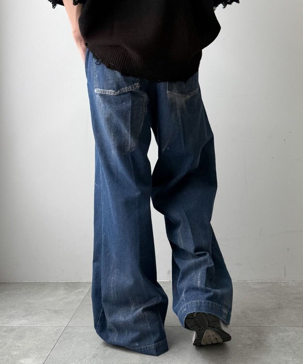 WEGO メタリックプリントデニムパンツ デニム中濃加工色