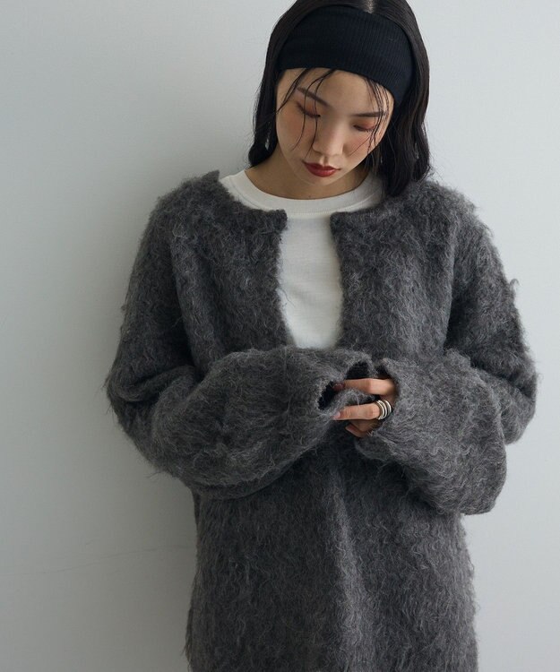Green Parks 前後２ｗａｙキーネックシャギーニット Charcoal Gray