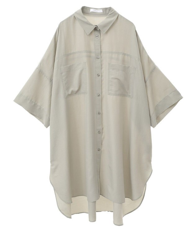 Green Parks ７分袖ミディ丈シャツワンピース Light Khaki