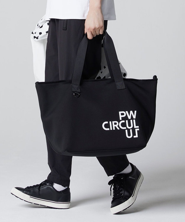 PW CIRCULUS 【UNISEX】ロゴ トートバック クラッチバッグ付き ブラック×ダルメシアン