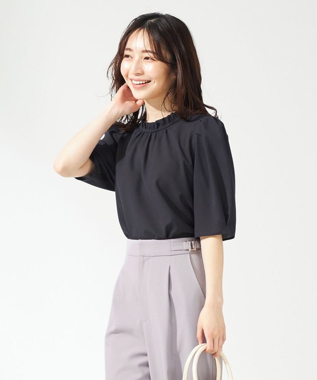 ANY SIS 【洗える】シアーストライプ ブラウス ネイビー