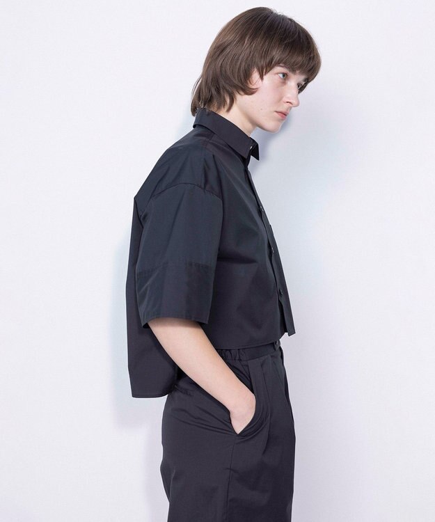 NAVE 【ReNAVE・セットアップ可/洗える/接触冷感/UVケア】コットンポリブロード クロップドシャツ ブラック系