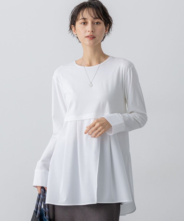 23区 S 【VERY掲載/洗える】ナチュラルコットンベア シャツレイヤード カットソー ホワイト系