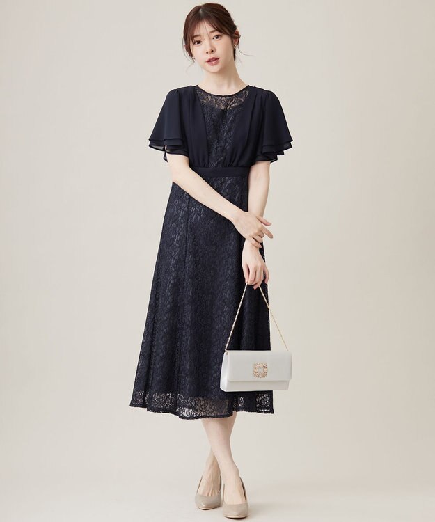 ANY SIS 【Lily Calin】ナローフレアレース ドレス ネイビー