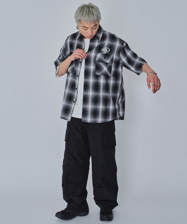 WEGO 【ユニセックス着用ITEM】グラフィックオンブレチェックシャツ（SS） ブラックチェック1