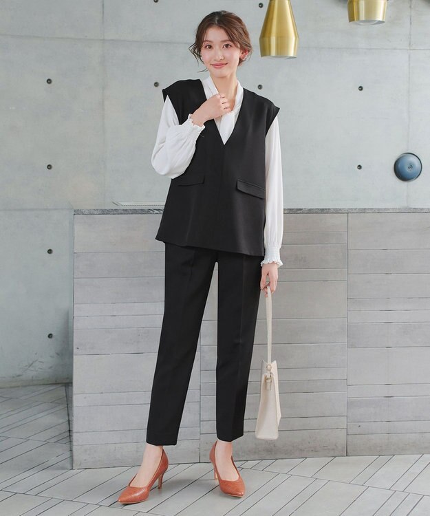 Tiaclasse 【ブラウス&ベスト&パンツ3点セット】リボンタイブラウス＋ベスト付き 3点セットアップ ブラック