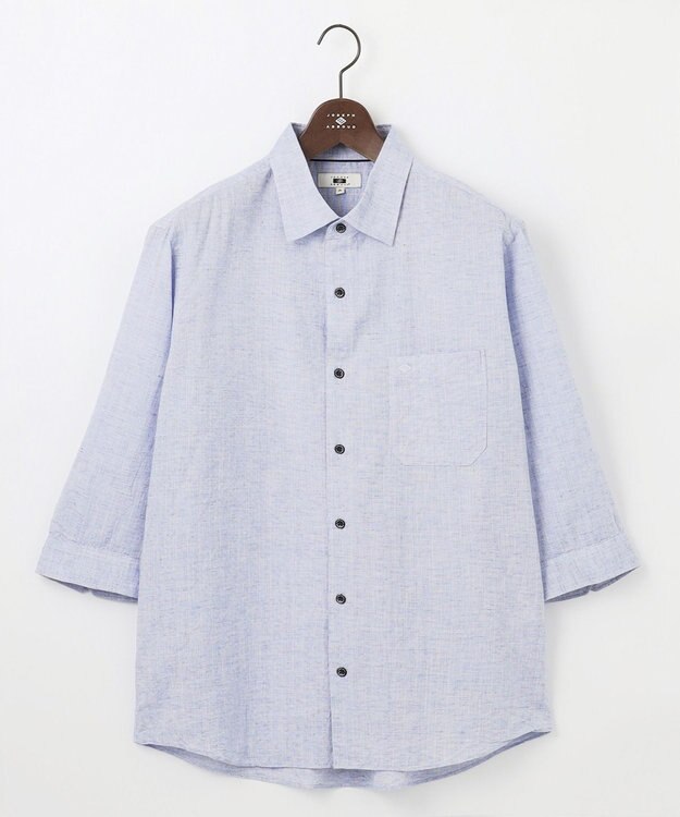 JOSEPH ABBOUD 【キングサイズ・サステイナブル・７分袖】リヨセルリネンシャンブレー シャツ ブルー系